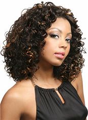 European Style Medium Curly Brown No Bang African American Lace Wigs for Women 14 Inch