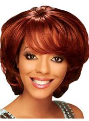 Cheap Colored Short Wavy Red Side Bang African American Wigs for Women 12 Inch