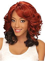 Perfect Medium Wavy Red Side Bang African American Lace Wigs for Women 16 Inch