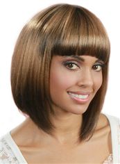 Noble Short Straight Brown Full Bang African American Wigs for Women 12 Inch
