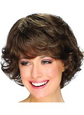 New Impressive Short Wavy Brown Full Bang African American Wigs for Women 10 Inch