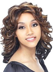 Sweety Medium Wavy Brown No Bang African American Lace Wigs for Women 14 Inch