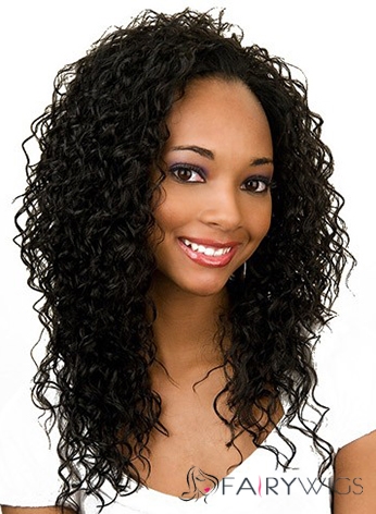 Dream Long Curly Black No Bang African American Lace Wigs for Women 20 Inch