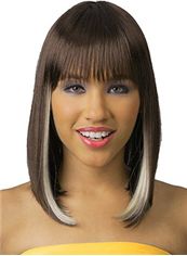 Shinning Medium Straight Brown Full Bang African American Wigs for Women 16 Inch