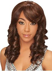 Sparkling Medium Wavy Brown Side Bang African American Wigs for Women 16 Inch