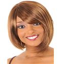 Fashion Short Wavy Brown Side Bang African American Wigs for Women 12 Inch
