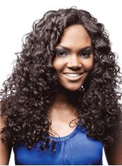 Popurlar Medium Curly Black No Bang African American Lace Wigs for Women 18 Inch