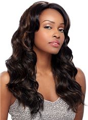 Fancy Long Wavy Sepia No Bang African American Lace Wigs for Women 20 Inch