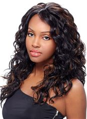 Exquisite Medium Wavy Black No Bang African American Lace Wigs for Women 18 Inch