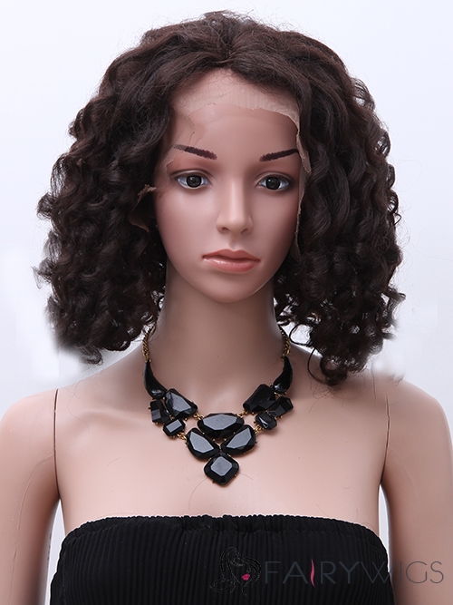 Graceful Short Curly Brown No Bang African American Lace Wigs for Women 12 Inch