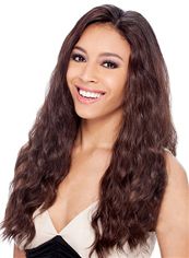 Lustrous Long Wavy Brown No Bang African American Lace Wigs for Women 22 Inch