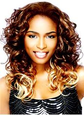 Affordable Medium Wavy Brown No Bang African American Lace Wigs for Women 18 Inch