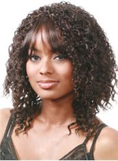 Newest Medium Curly Brown Side Bang African American Wigs for Women 16 Inch