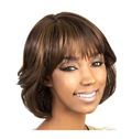 Capless Short Wavy Brown Full Bang African American Wigs for Women 12 Inch