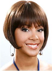 Perfect Short Straight Brown Full Bang African American Wigs for Women 10 Inch