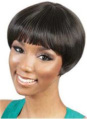 New Short Straight Black Full Bang African American Wigs for Women 8 Inch