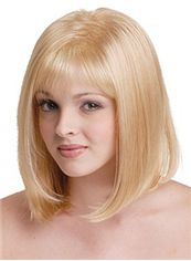 Super Smooth Medium Straight Blonde Full Bang African American Wigs for Women 14 Inch