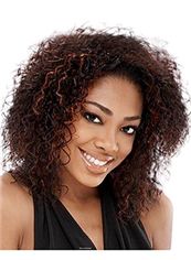 New Glamourous Medium Curly Brown No Bang African American Lace Wigs for Women 14 Inch