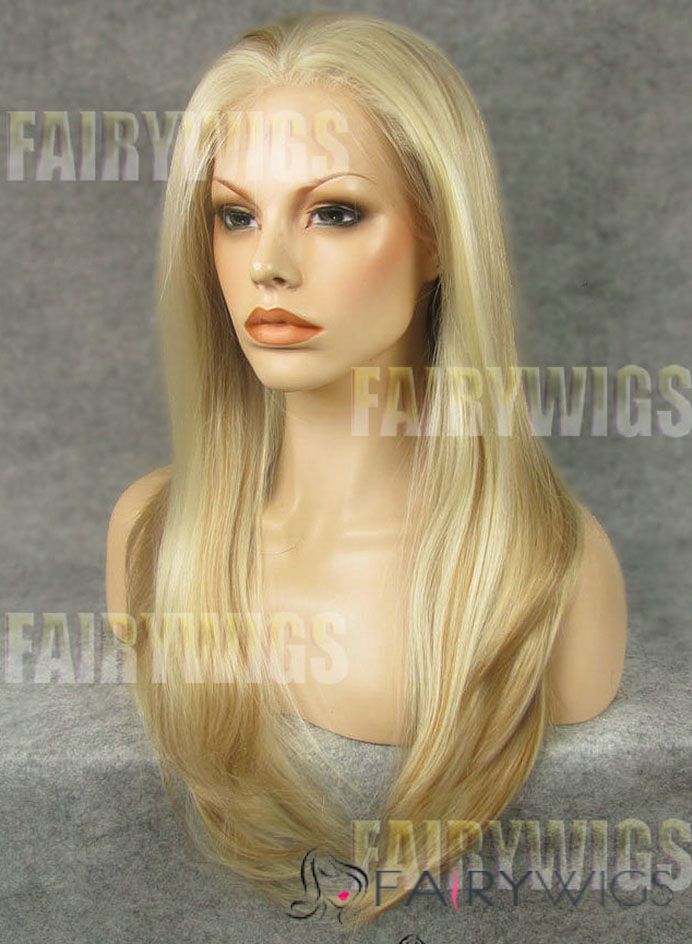 Up-to-date Long Blonde Female Straight Lace Front Hair Wig 20 Inch