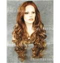 Hand Knitted Long Brown Female Wavy Hair Wig 24 Inch