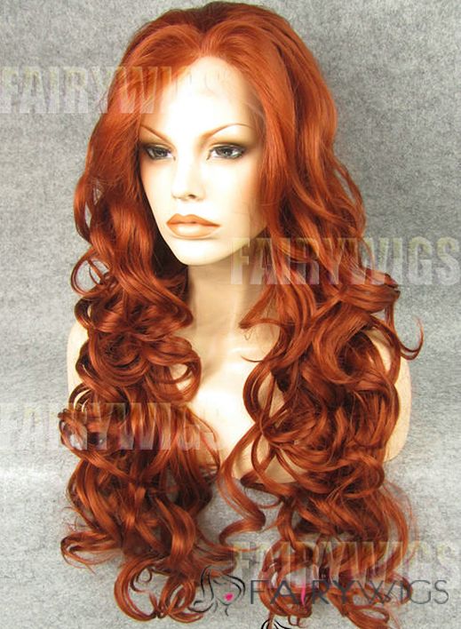 Inexpensive Long Red Female Wavy Lace Front Hair Wig 24 Inch