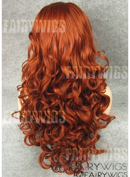 Inexpensive Long Red Female Wavy Lace Front Hair Wig 24 Inch