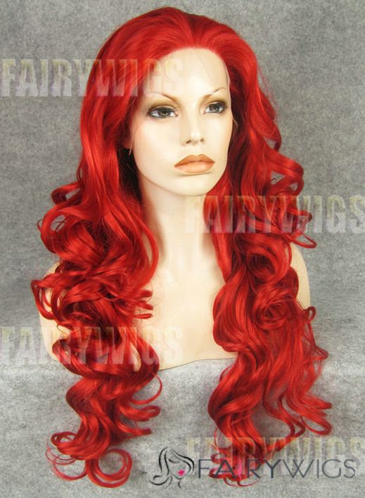 Online Wigs Long Red Female Wavy Lace Front Hair Wig 22 Inch