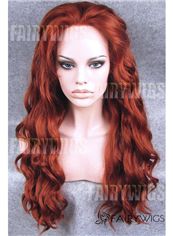 Adjustable Long Red Female Wavy Lace Front Hair Wig 22 Inch