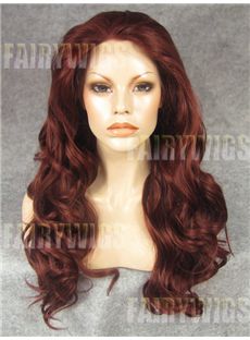 Delicate Long Red Female Wavy Lace Front Hair Wig 22 Inch