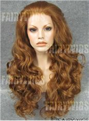Custom Long Brown Female Wavy Lace Front Hair Wig 22 Inch