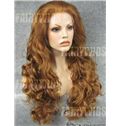 Custom Long Brown Female Wavy Lace Front Hair Wig 22 Inch