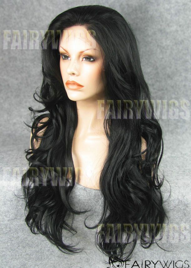 Quality Wigs Long Black Female Wavy Lace Front Hair Wig 22 Inch