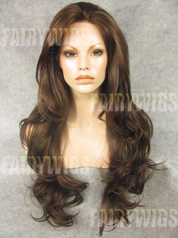 Grand Long Brown Female Wavy Lace Front Hair Wig 24 Inch
