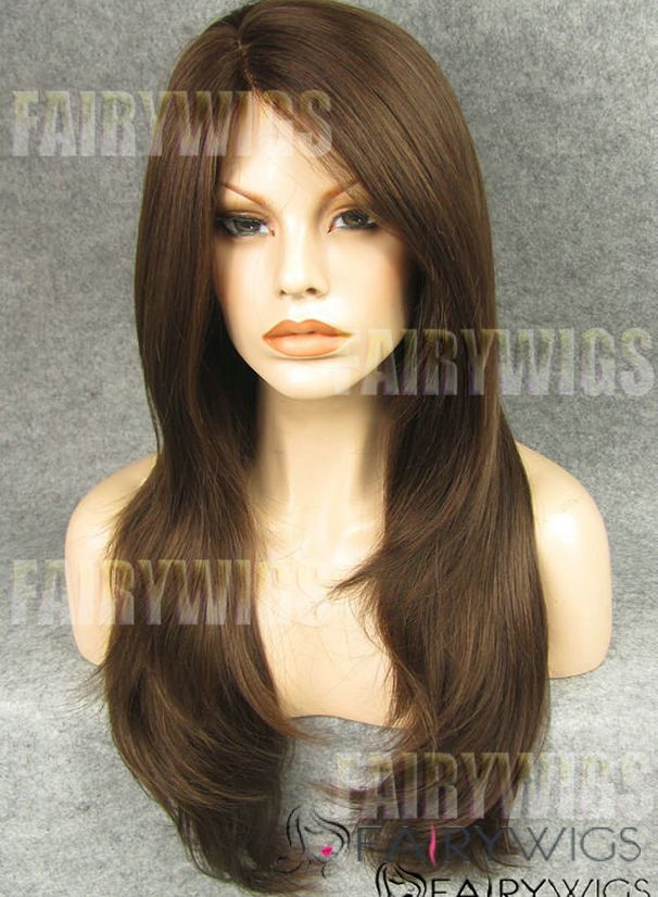 Wholesale Long Brown Female Straight Lace Front Hair Wig 22 Inch