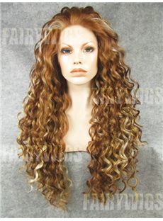 Glitter Long Brown Female Wavy Lace Front Hair Wig 22 Inch