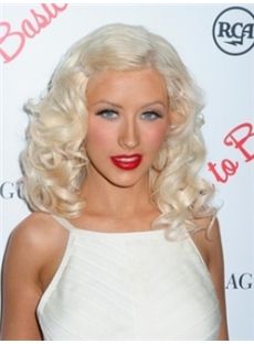 Ingenious Medium Blonde Female Wavy Celebrity Hairstyle 14 Inch