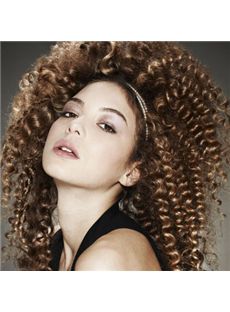 Modern Medium Brown Female Curly Vogue Wigs 18 Inch