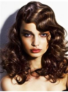 Marvelous Medium Brown Female Wavy Vogue Wigs 16 Inch
