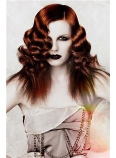 Gracefull Medium Red Female Wavy Vogue Wigs 18 Inch