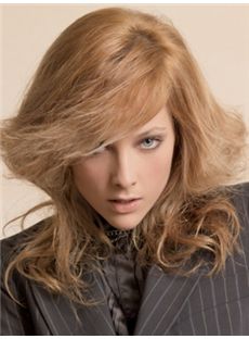 Glamorous Medium Blonde Female Wavy  Wigs 16 Inch