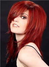 Glitter Medium Red Female Straight Vogue Wigs 16 Inch 
