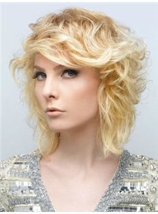 Sparkling Medium Blonde Female Wavy Vogue Wigs 14 Inch