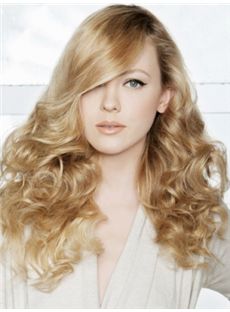 Popurlar Medium Blonde Female Wavy Vogue Wigs 16 Inch