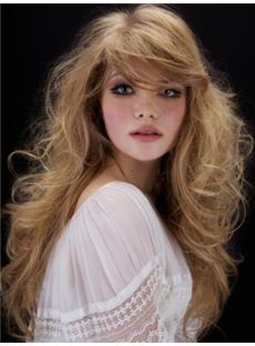 Shining Long Blonde Female Wavy Vogue Wigs 22 Inch