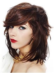 Glitter Medium Brown Female Wavy Vogue Wigs 14 Inch
