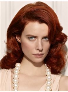 Fancy Medium Red Female Wavy Vogue Wigs 14 Inch