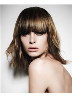 Glitter Medium Brown Female Wavy Vogue Wigs 14 Inch