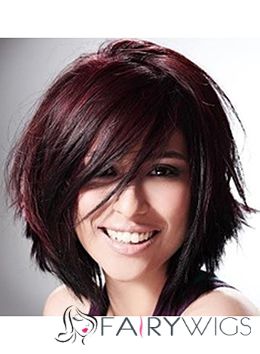 European Style Short Red Female Straight Vogue Wigs 12 Inch