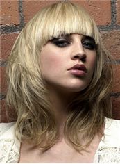 2015 Fashion Trend Medium Blonde Female Wavy Vogue Wigs 14 Inch