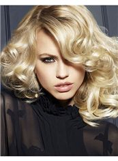 Chic Medium Blonde Female Wavy Vogue Wigs 14 Inch